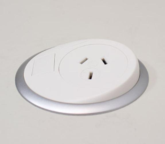 OE Elsafe Pixel 1 x GPO / 2 x Data Coupler with 2000mm lead, featuring a sleek white and silver design for modern office use.